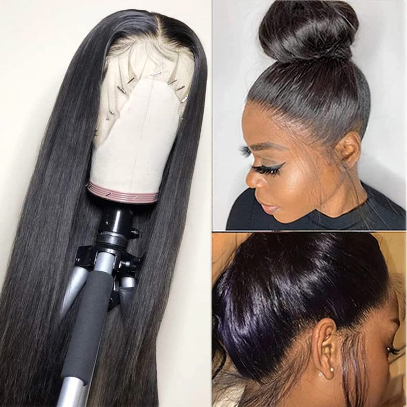 sdamey 360 Straight Lace Front Wigs Human Hair HD Transparant Full Lace Wigs For Women 200 Density Wigs Human Hair Pre Plucked With Baby Hair 12A Brazilian Virgin Hair Natural Color 18inch - Image 1
